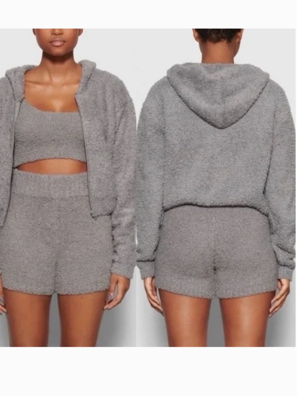 Skims Cozy Knit Zip Up Hoodie small medium grey